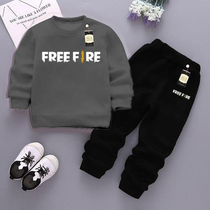 Kids Fleece Tracksuit Grey Black F24 Print 1-12Y