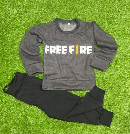 Kids Fleece Tracksuit Grey Black F24 Print 1-12Y