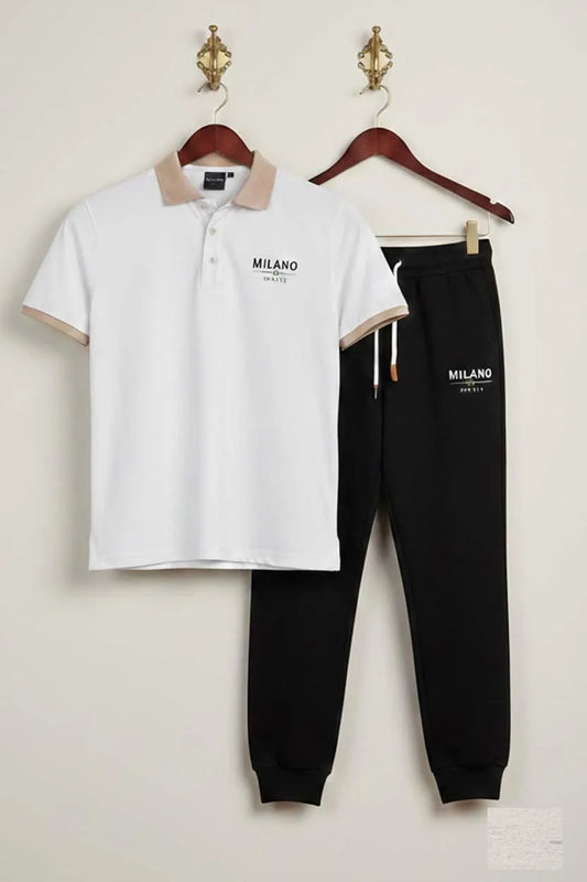 Men Printed Track Suit Set White Black MILANO Polyester