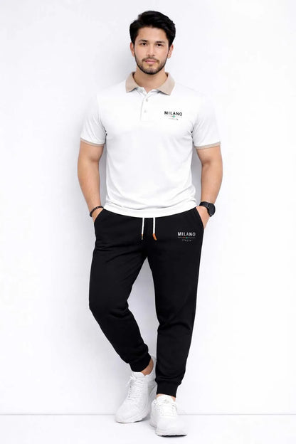 Men Printed Track Suit Set White Black MILANO Polyester